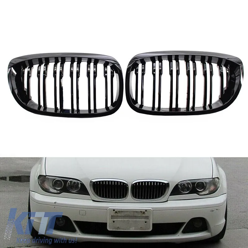 Front Grilles suitable for BMW 3 E46 03-06 Coupe/Cabrio M4 Look with Double Grille 4D Glossy Black 2 Pcs
