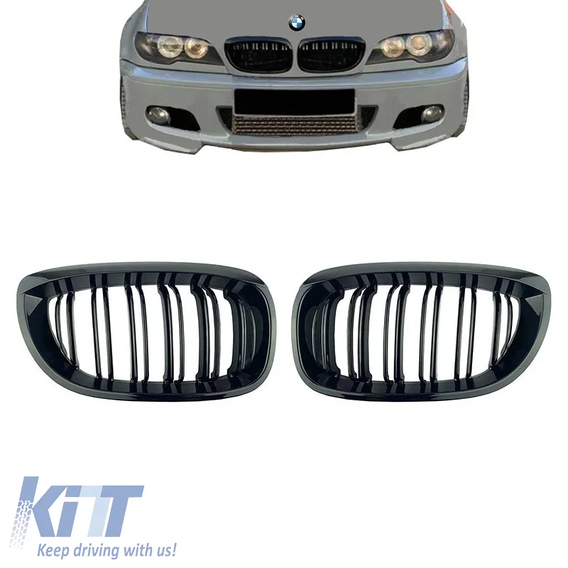 Front Grilles suitable for BMW 3 E46 03-06 Coupe/Cabrio M4 Look with Double Grille Glossy Black 2 Pcs