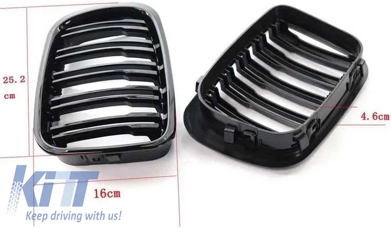 Front Grilles suitable for BMW 3 E46 99-01 Sedan/Touring/Compact M4 Look With Double Grille Glossy Black 2 Pcs