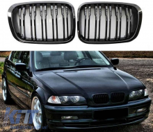 Front Grilles suitable for BMW 3 E46 99-01 Sedan/Touring/Compact M4 Look With Double Grille Glossy Black 2 Pcs