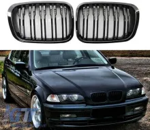 Front Grilles suitable for BMW 3 E46 99-01 Sedan/Touring/Compact M4 Look With Double Grille Glossy Black 2 Pcs-image-6319008
