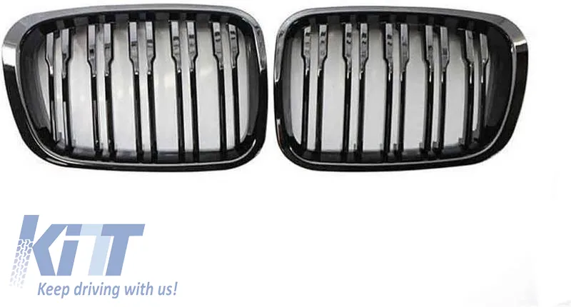 Front Grilles suitable for BMW 3 E46 99-01 Sedan/Touring/Compact M4 Look With Double Grille Glossy Black 2 Pcs