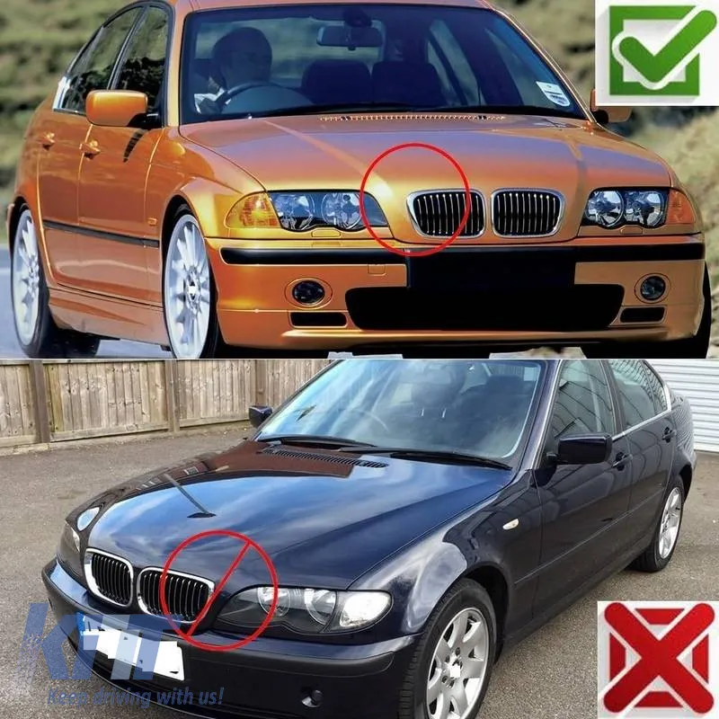 Front Grilles suitable for BMW 3 E46 99-01 Sedan/Touring/Compact M4 Look With Double Grille Glossy Black 2 Pcs