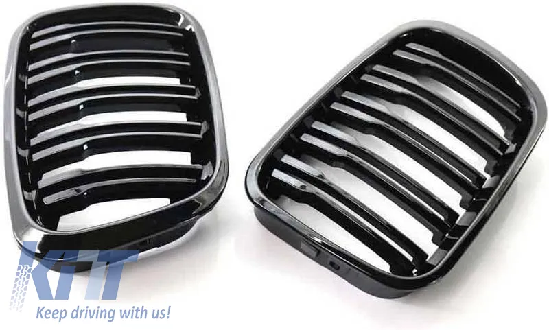Front Grilles suitable for BMW 3 E46 99-01 Sedan/Touring/Compact M4 Look With Double Grille Glossy Black 2 Pcs