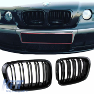 Front Grilles suitable for BMW 3 E46 99-01 Sedan/Touring/Compact M4 Look With Double Grille Glossy Black 2 Pcs