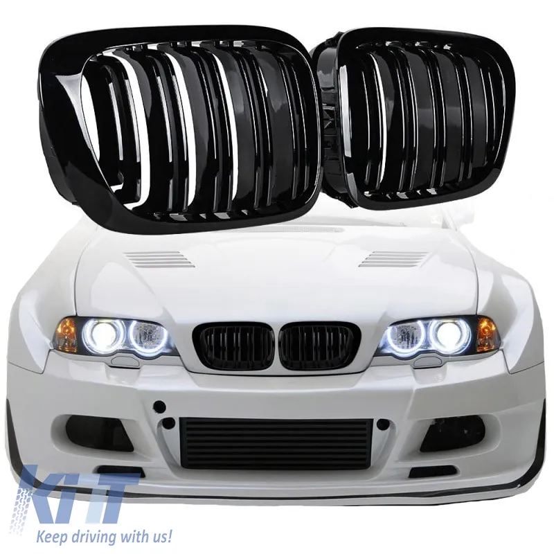 Front Grilles suitable for BMW 3 E46 99-03 Coupe/Cabrio M4 Look with Double Grille Glossy Black 2 Pcs