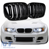 Front Grilles suitable for BMW 3 E46 99-03 Coupe/Cabrio M4 Look with Double Grille Glossy Black 2 Pcs