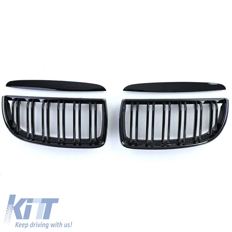 Front Grilles suitable for BMW 3 E90/E91 05-08 M4 Look with Double Grille Glossy Black 4 Pcs