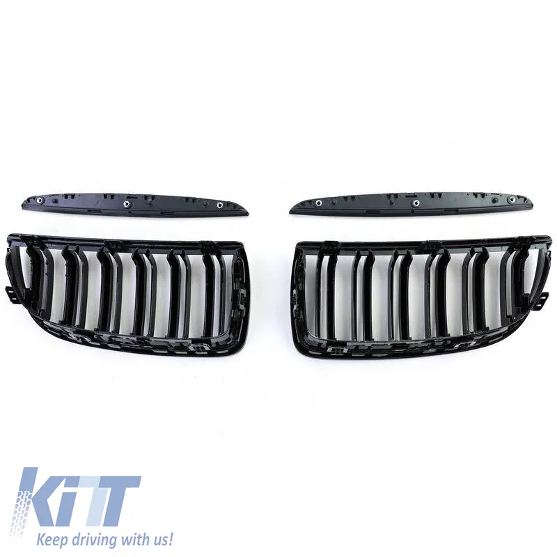 Front Grilles suitable for BMW 3 E90/E91 05-08 M4 Look with Double Grille Glossy Black 4 Pcs