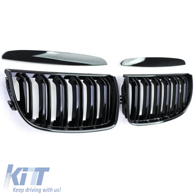 Front Grilles suitable for BMW 3 E90/E91 05-08 M4 Look with Double Grille Glossy Black 4 Pcs