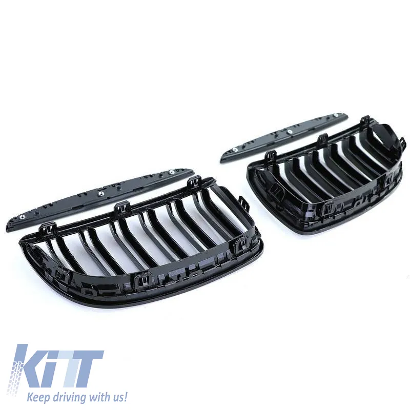 Front Grilles suitable for BMW 3 E90/E91 05-08 M4 Look with Double Grille Glossy Black 4 Pcs