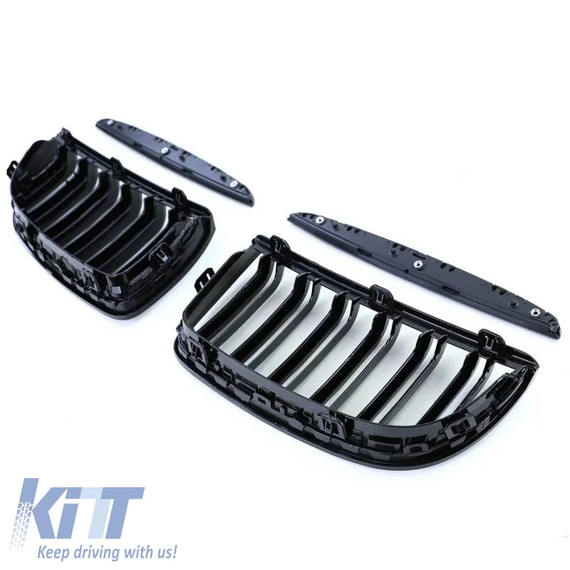Front Grilles suitable for BMW 3 E90/E91 05-08 M4 Look with Double Grille Glossy Black 4 Pcs