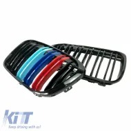 Front Grilles suitable for BMW X1 F48 14-19 M4 Look with Double Grille Tri-Color Glossy Black 2 Pcs-image-6307364