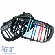 Front Grilles suitable for BMW X1 F48 14-19 M4 Look with Double Grille Tri-Color Glossy Black 2 Pcs-image-6307366