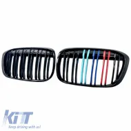Front Grilles suitable for BMW X1 F48 14-19 M4 Look with Double Grille Tri-Color Glossy Black 2 Pcs-image-6308329