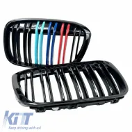Front Grilles suitable for BMW X1 F48 14-19 M4 Look with Double Grille Tri-Color Glossy Black 2 Pcs-image-6308331