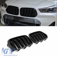 Front Grilles suitable for BMW X2 F39 18+ M4 Look with Double Grille Glossy Black 2 Pcs