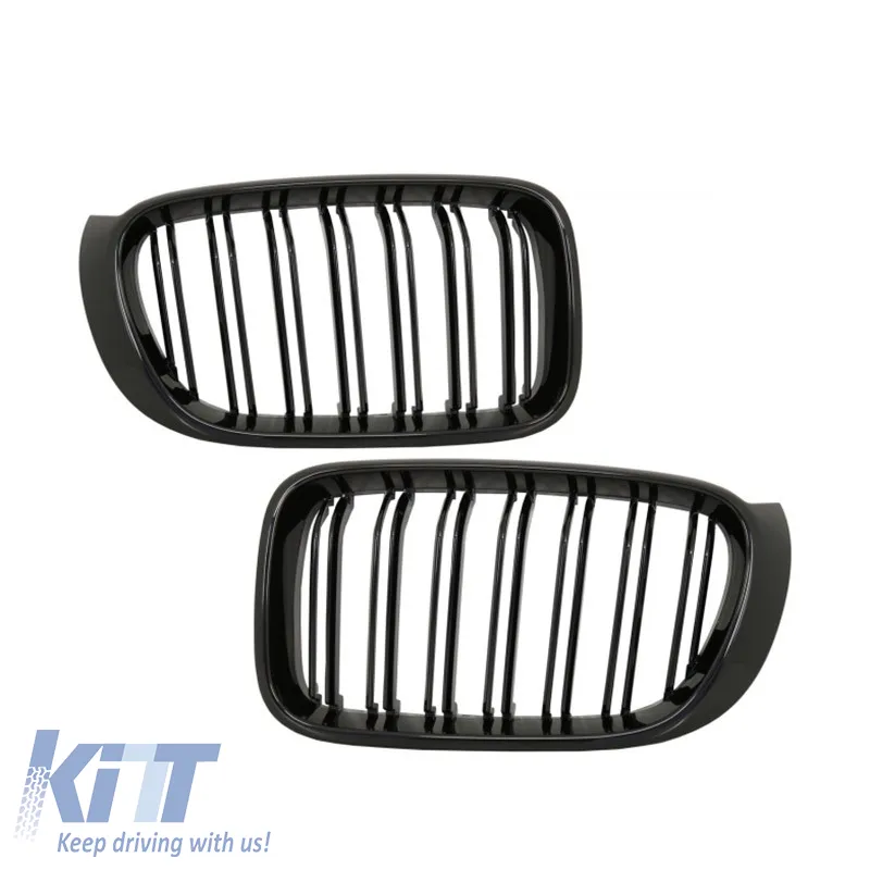 Front Grilles suitable for BMW X3 F25 LCI 14-17 / X4 F26 14-17 M4 Look with Double Grille Glossy Black with 7 Grilles 2 Pcs