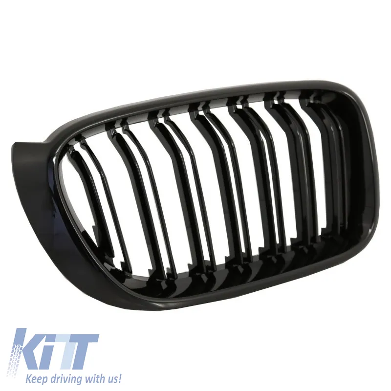 Front Grilles suitable for BMW X3 F25 LCI 14-17 / X4 F26 14-17 M4 Look with Double Grille Glossy Black with 7 Grilles 2 Pcs