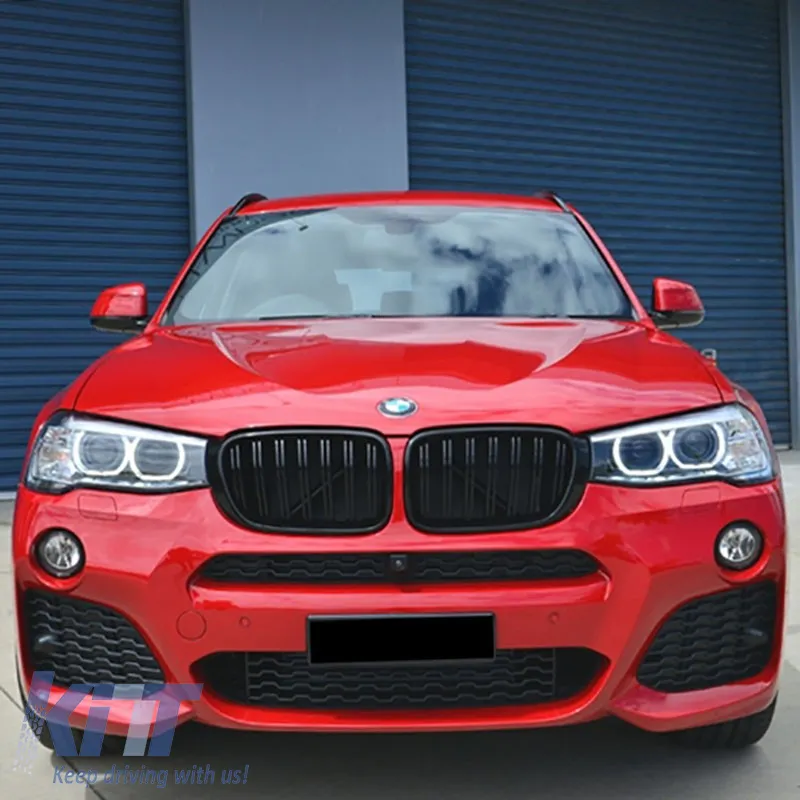 Front Grilles suitable for BMW X3 F25 LCI 14-17 / X4 F26 14-17 M4 Look with Double Grille Glossy Black with 7 Grilles 2 Pcs