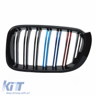 Front Grilles suitable for BMW X3 F25 LCI 14-17 / X4 F26 14-17 M4 Look with Double Grille Tri-Color Glossy Black with 7 Grilles 2 Pcs