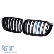 Front Grilles suitable for BMW X3 F25 LCI 14-17 / X4 F26 14-17 M4 Look with Double Grille Tri-Color Glossy Black with 7 Grilles 2 Pcs