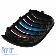 Front Grilles suitable for BMW X3 F25 LCI 14-17 / X4 F26 14-17 M4 Look with Double Grille Tri-Color Glossy Black with 7 Grilles 2 Pcs