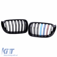 Front Grilles suitable for BMW X3 F25 LCI 14-17 / X4 F26 14-17 M4 Look with Double Grille Tri-Color Glossy Black with 7 Grilles 2 Pcs