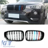 Front Grilles suitable for BMW X3 F25 LCI 14-17 / X4 F26 14-17 M4 Look with Double Grille Tri-Color Glossy Black with 7 Grilles 2 Pcs-image-6307348