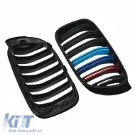 Front Grilles suitable for BMW X3 F25 LCI 14-17 / X4 F26 14-17 M4 Look with Double Grille Tri-Color Glossy Black with 7 Grilles 2 Pcs-image-6308316