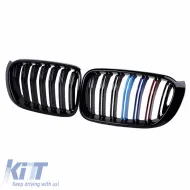 Front Grilles suitable for BMW X3 F25 LCI 14-17 / X4 F26 14-17 M4 Look with Double Grille Tri-Color Glossy Black with 7 Grilles 2 Pcs-image-6308322