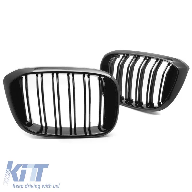 Front Grilles suitable for BMW X3 G01 17-21 X4 G02 Sport Look with Double Grille Glossy Black with 6 Grilles 2 Pcs