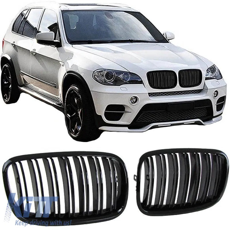 Front Grilles suitable for BMW X5 E70 07-13 / X6 E71 08-14 M4 Look with Double Grille Glossy Black with 6 Grilles 2 Pcs