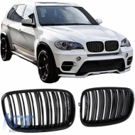 Front Grilles suitable for BMW X5 E70 07-13 / X6 E71 08-14 M4 Look with Double Grille Glossy Black with 6 Grilles 2 Pcs