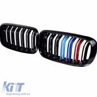 Front Grilles suitable for BMW X5 F15 / X6 F16 13-18 M4 Look with Double Grille Tri-Color Glossy Black 2 Pcs