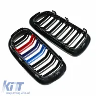 Front Grilles suitable for BMW X5 F15 / X6 F16 13-18 M4 Look with Double Grille Tri-Color Glossy Black 2 Pcs-image-6307336