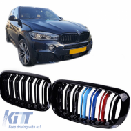 Front Grilles suitable for BMW X5 F15 / X6 F16 13-18 M4 Look with Double Grille Tri-Color Glossy Black 2 Pcs