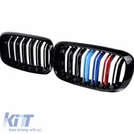 Front Grilles suitable for BMW X5 F15 / X6 F16 13-18 M4 Look with Double Grille Tri-Color Glossy Black 2 Pcs-image-6308305