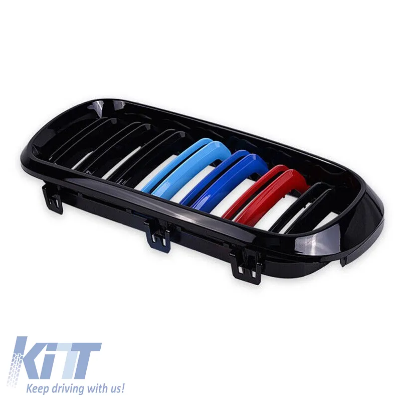 Front Grilles suitable for BMW X5 F15 / X6 F16 13-18 M4 Look with Double Grille Tri-Color Glossy Black 2 Pcs
