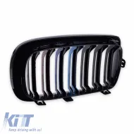 Front Grilles suitable for BMW X5 F15 / X6 F16 13-18 M4 Look with Double Grille Tri-Color Glossy Black 2 Pcs-image-6308309
