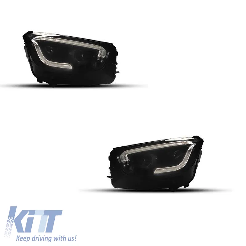 Front Headlight Set Suitable for Mercedes-Benz GLC C253/X253 Upgrade to Facelift Look 2020-2021 Black Full LED DRL with Carner Motor