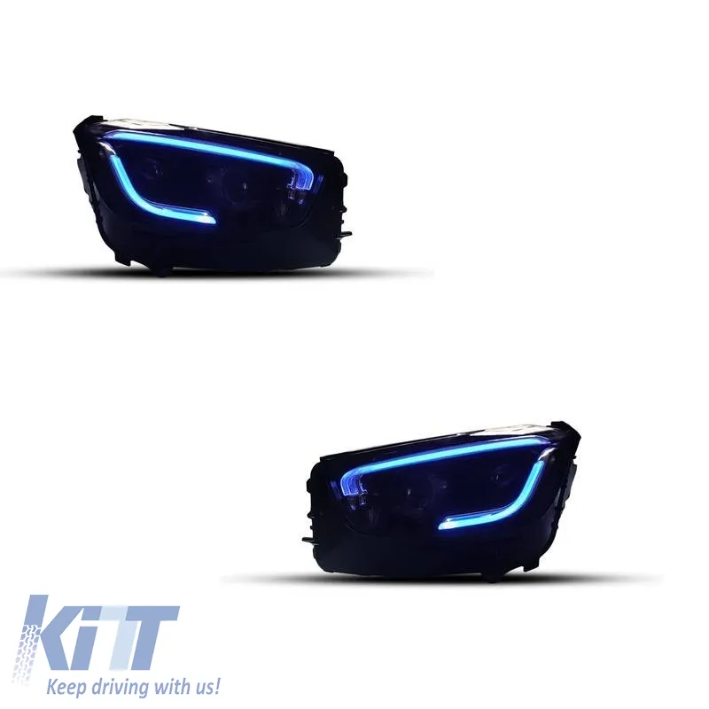 Front Headlight Set Suitable for Mercedes-Benz GLC C253/X253 Upgrade to Facelift Look 2020-2021 Black Full LED DRL with Carner Motor