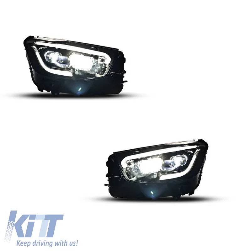 Front Headlight Set Suitable for Mercedes-Benz GLC C253/X253 Upgrade to Facelift Look 2020-2021 Black Full LED DRL with Carner Motor