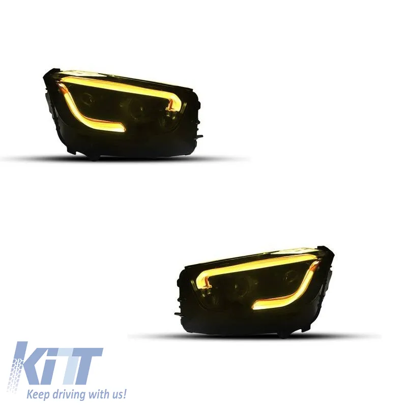 Front Headlight Set Suitable for Mercedes-Benz GLC C253/X253 Upgrade to Facelift Look 2020-2021 Black Full LED DRL with Carner Motor
