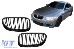 Front Kidney Grilles suitable for BMW 3 Series E92 E93 Coupe Convertible LCI (2010-2015) Double Stripe Piano Black-image-6100520