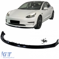 image-18-Front spoiler performance lip gloss black fits for Tesla Model 3 from 2018