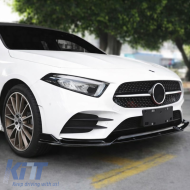 Front Spoiler suitable for Mercedes-Benz A-Class W177 18-23 Hatchback / Sedan A Design Line Gloss Black 3 pcs