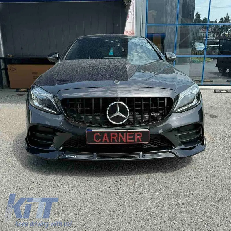 Front Spoiler suitable for Mercedes-Benz C-Class C205 / W205 Facelift 19-21 A Design Line Glossy Black Brabus Look 3 Pieces