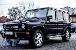 Frontgitter für Mercedes G W463 1990-2012 G65 Aussehen Glänzend schwarz Chrom Rahmen-image-6011040