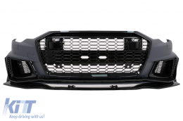 image-50-Frontstoßstange für Audi A6 C8 4K 2018+ RS6 Look Zentraler Grill Glänzend schwarz
